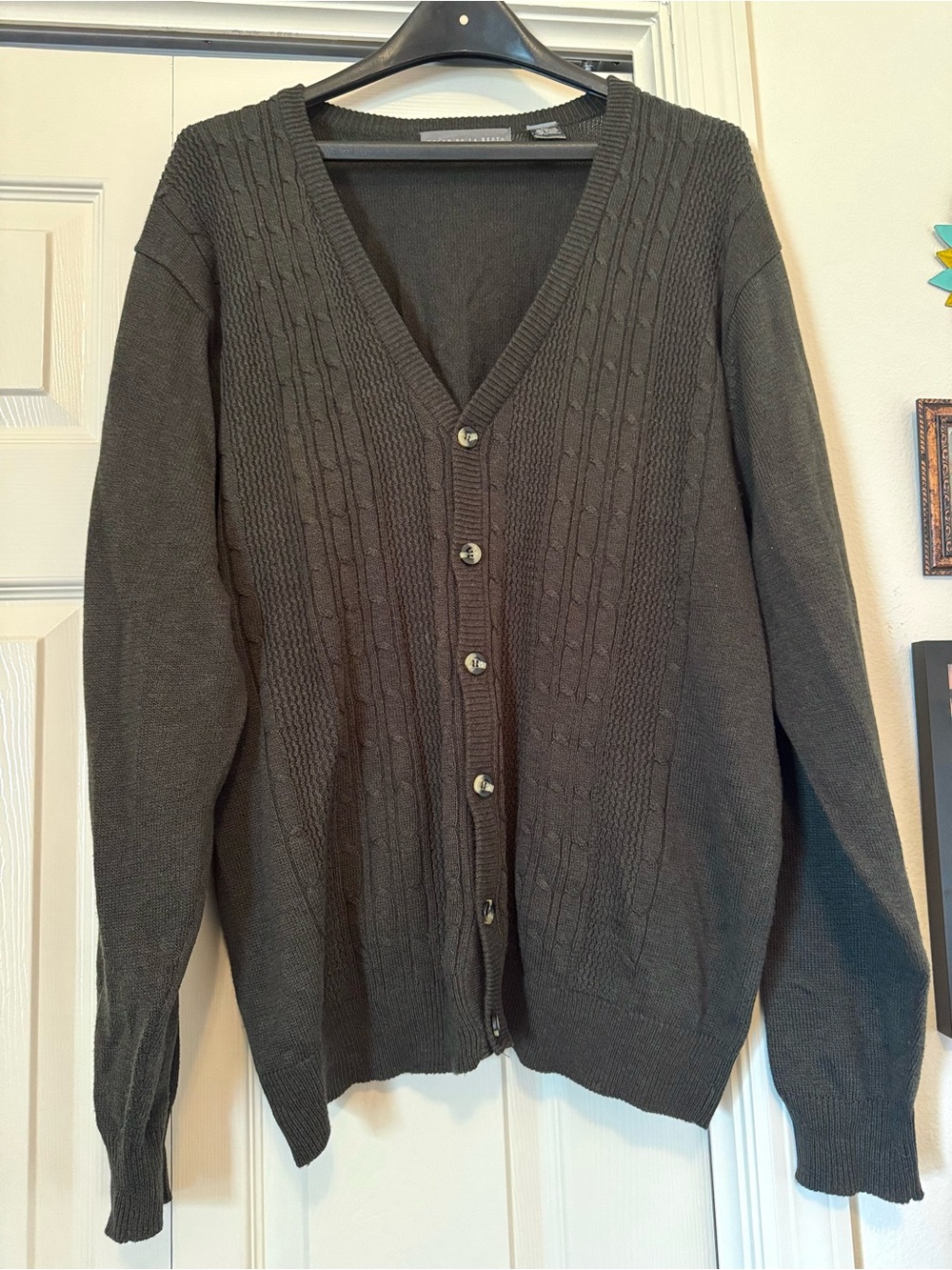 Oscar De La Renta Men's Brown Cardigan Cable Knit Grandpa Sweater XL Fishermen